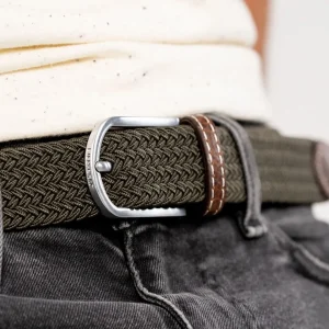 BILLYBELT Ceinture tressée élastique Vert kaki>Homme Ceintures Tressées Unies