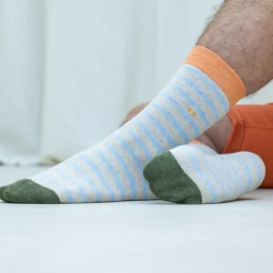 BILLYBELT Chaussettes en coton peigné A rayures larges - Beige chiné, rayé bleu>Homme Chaussettes Fantaisie