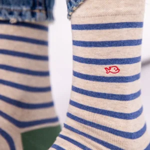 BILLYBELT Chaussettes en coton peigné A rayures larges - Beige, rayé bleu>Homme Chaussettes Fantaisie
