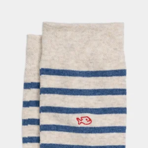 BILLYBELT Chaussettes en coton peigné A rayures larges - Beige, rayé bleu>Homme Chaussettes Fantaisie