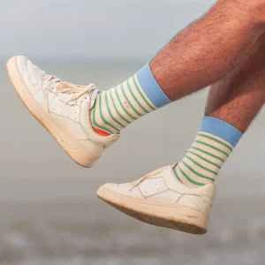 BILLYBELT Chaussettes en coton peigné A rayures larges - Beige, rayé vert>Homme Chaussettes Fantaisie