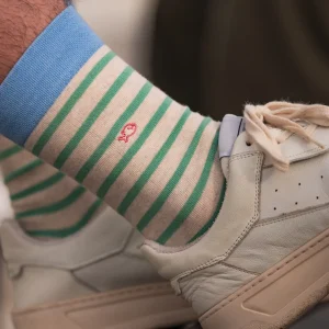 BILLYBELT Chaussettes en coton peigné A rayures larges - Beige, rayé vert>Homme Chaussettes Fantaisie