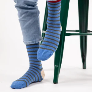 BILLYBELT Chaussettes en coton peigné A rayures larges - Bleu, rayé kaki>Homme Chaussettes Fantaisie
