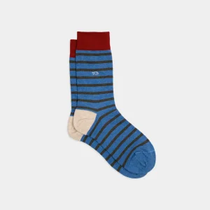 BILLYBELT Chaussettes en coton peigné A rayures larges - Bleu, rayé kaki>Homme Chaussettes Fantaisie