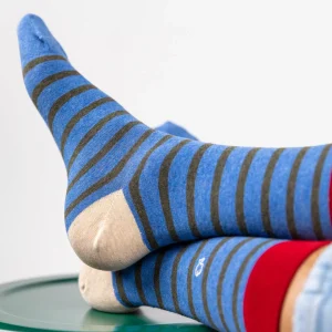 BILLYBELT Chaussettes en coton peigné A rayures larges - Bleu, rayé kaki>Homme Chaussettes Fantaisie