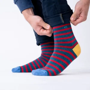 BILLYBELT Chaussettes en coton peigné A rayures larges - Bleu, rayé rouge>Homme Chaussettes Fantaisie