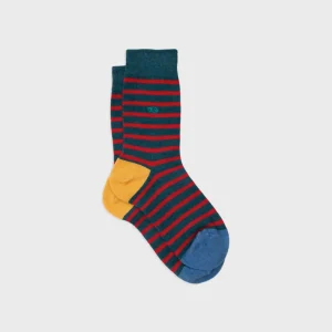 BILLYBELT Chaussettes en coton peigné A rayures larges - Bleu, rayé rouge>Homme Chaussettes Fantaisie