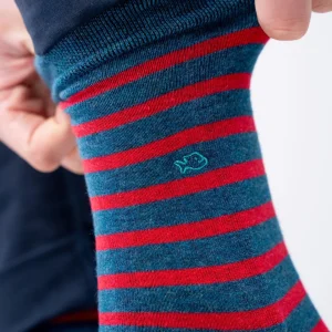 BILLYBELT Chaussettes en coton peigné A rayures larges - Bleu, rayé rouge>Homme Chaussettes Fantaisie
