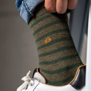 BILLYBELT Chaussettes en coton peigné A rayures larges - Kaki, rayé vert>Homme Chaussettes Fantaisie