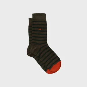 BILLYBELT Chaussettes en coton peigné A rayures larges - Kaki, rayé vert>Homme Chaussettes Fantaisie