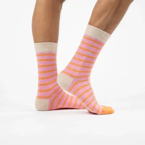 BILLYBELT Chaussettes en coton peigné A rayures larges - Rose, rayé orange>Homme Chaussettes Fantaisie