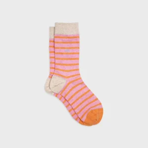 BILLYBELT Chaussettes en coton peigné A rayures larges - Rose, rayé orange>Homme Chaussettes Fantaisie