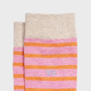 BILLYBELT Chaussettes en coton peigné A rayures larges - Rose, rayé orange>Homme Chaussettes Fantaisie