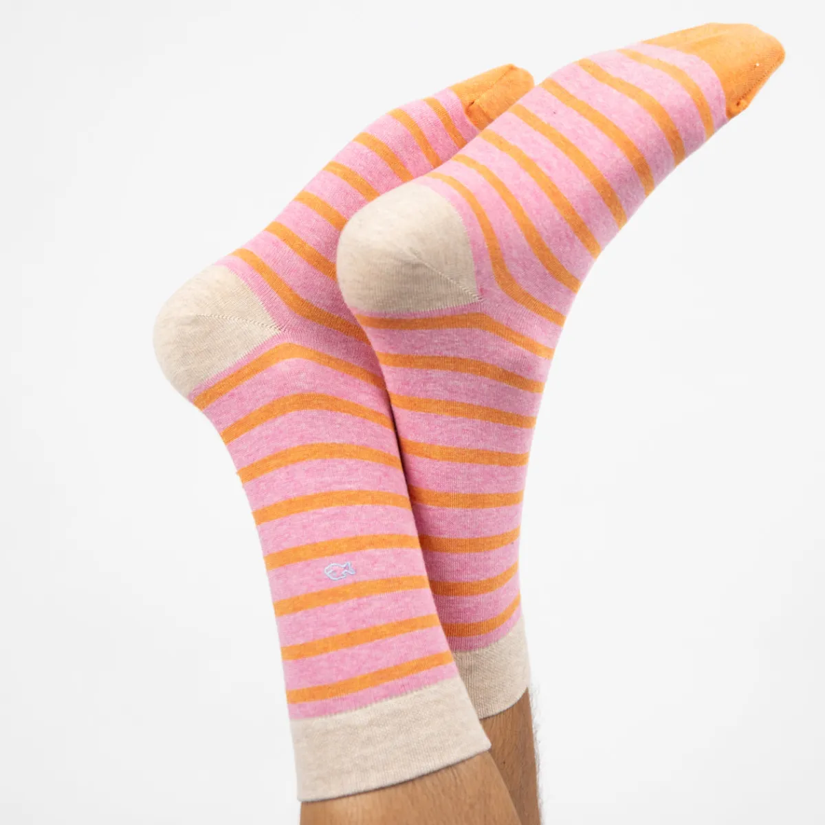 BILLYBELT Chaussettes en coton peigné A rayures larges - Rose, rayé orange>Homme Chaussettes Fantaisie