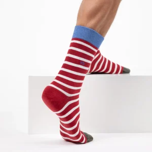 BILLYBELT Chaussettes en coton peigné A rayures larges - Rouge, rayé blanc>Homme Chaussettes Fantaisie