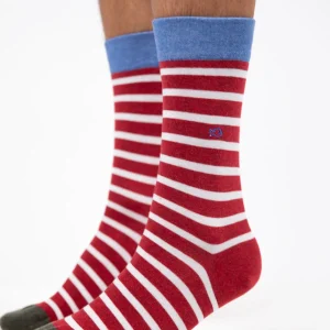 BILLYBELT Chaussettes en coton peigné A rayures larges - Rouge, rayé blanc>Homme Chaussettes Fantaisie
