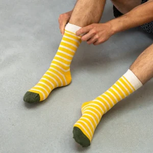 BILLYBELT Chaussettes en coton peigné A rayures larges - Safran, rayé beige>Homme Chaussettes Fantaisie