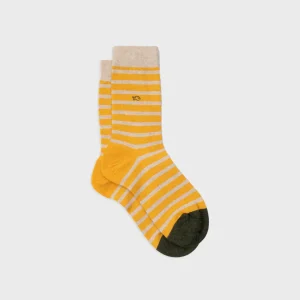 BILLYBELT Chaussettes en coton peigné A rayures larges - Safran, rayé beige>Homme Chaussettes Fantaisie