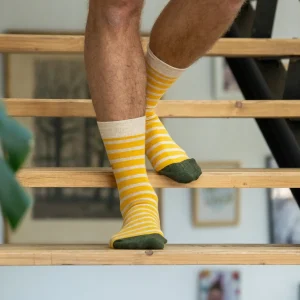 BILLYBELT Chaussettes en coton peigné A rayures larges - Safran, rayé beige>Homme Chaussettes Fantaisie