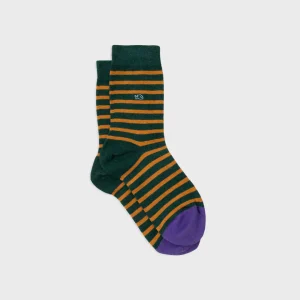 BILLYBELT Chaussettes en coton peigné A rayures larges - Vert, rayé jaune>Homme Chaussettes Fantaisie