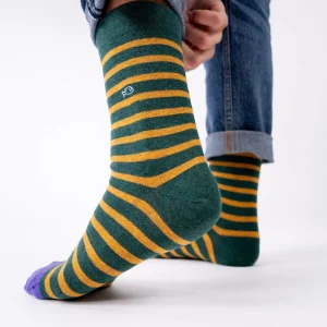 BILLYBELT Chaussettes en coton peigné A rayures larges - Vert, rayé jaune>Homme Chaussettes Fantaisie