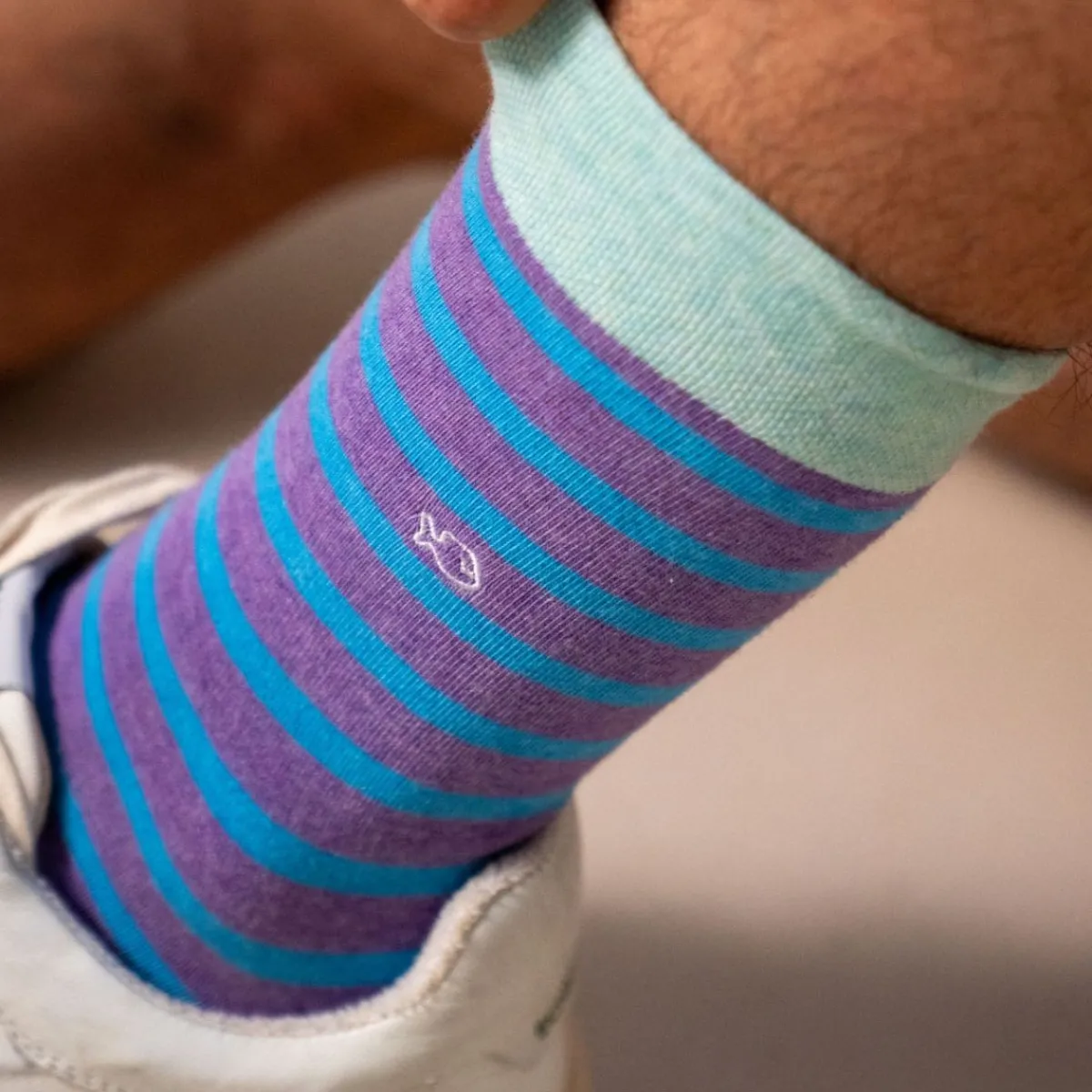BILLYBELT Chaussettes en coton peigné A rayures larges - Violet chiné, rayé bleu>Homme Chaussettes Fantaisie