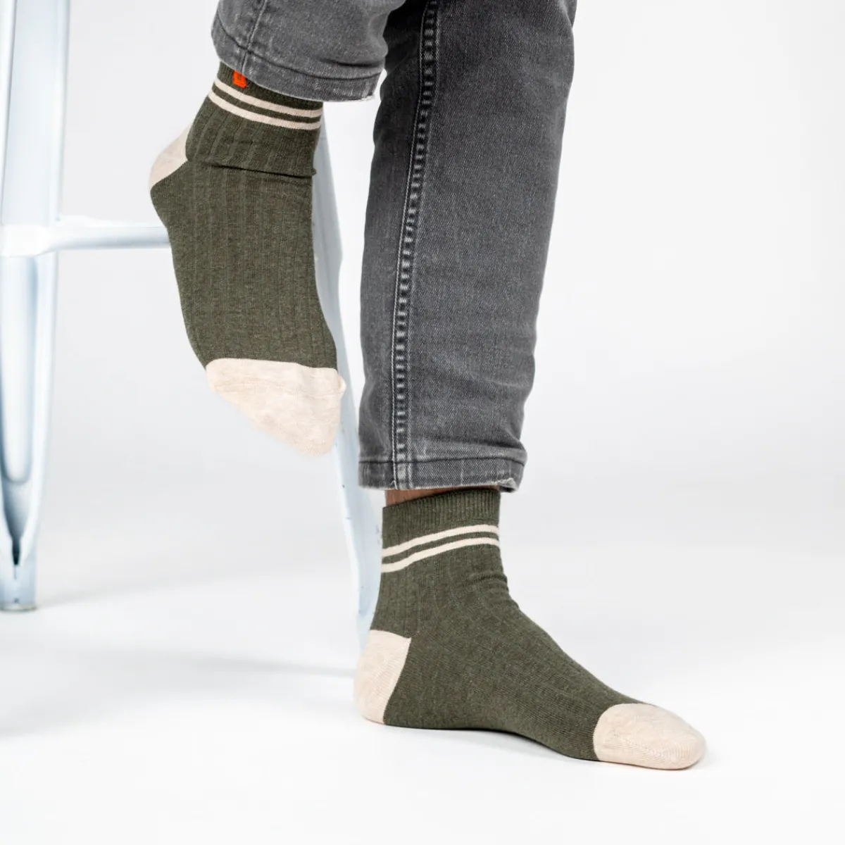 chaussettes_en_coton_peign_mihautes__kaki_ray_beige_0.webp BILLYBELT Chaussettes en coton peigné Mi-hautes ->Homme Chaussettes Basses