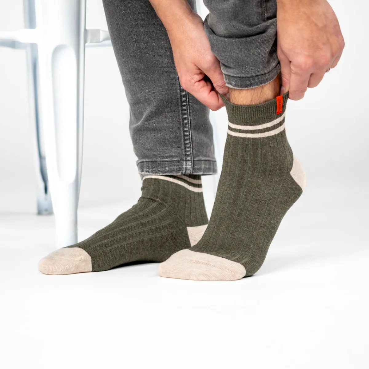chaussettes_en_coton_peign_mihautes__kaki_ray_beige_3.webp BILLYBELT Chaussettes en coton peigné Mi-hautes ->Homme Chaussettes Basses
