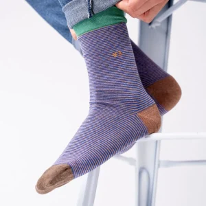 BILLYBELT Chaussettes en coton peigné Rayées - Moka matcha>Homme Chaussettes Fantaisie