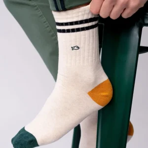 BILLYBELT Chaussettes en coton peigné Retro - Beige chiné, rayé noir>Homme Chaussettes Fantaisie