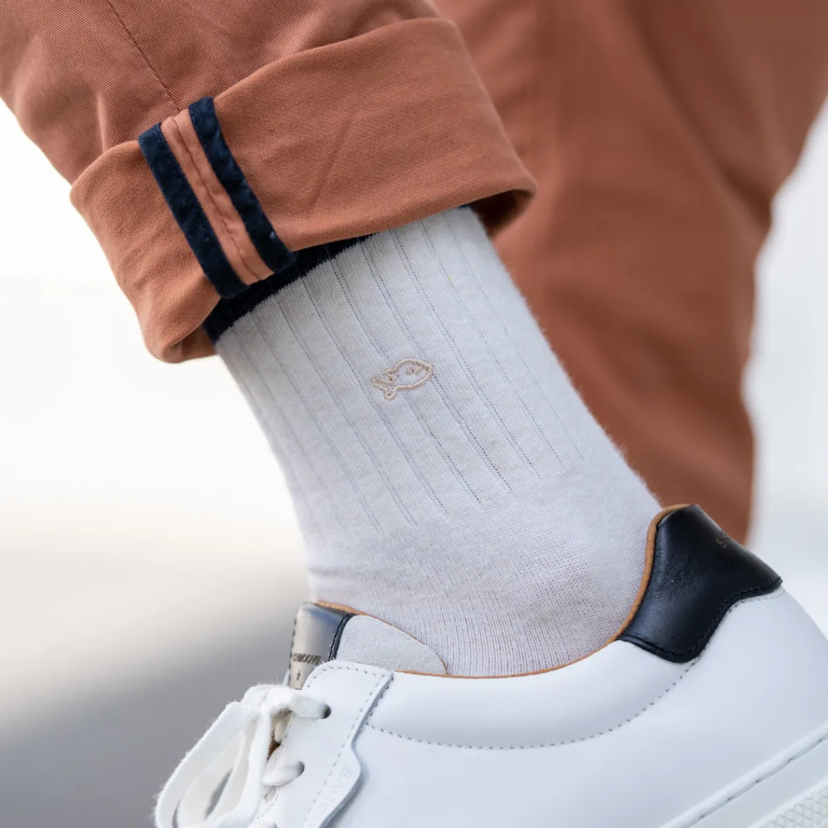 BILLYBELT Chaussettes en coton peigné Retro - Beige chiné, rayé vert et noir>Homme Chaussettes Fantaisie