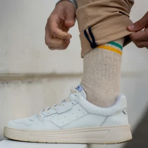 BILLYBELT Chaussettes en coton peigné Retro - Beige, rayé vert et jaune>Homme Chaussettes Fantaisie