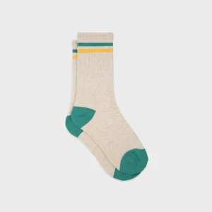 BILLYBELT Chaussettes en coton peigné Retro - Beige, rayé vert et jaune>Homme Chaussettes Fantaisie