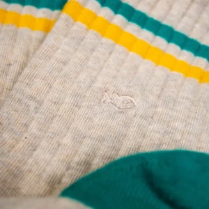 BILLYBELT Chaussettes en coton peigné Retro - Beige, rayé vert et jaune>Homme Chaussettes Fantaisie