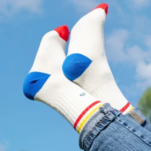 BILLYBELT Chaussettes en coton peigné Retro - Blanc, rayé jaune et rouge>Homme Chaussettes Fantaisie
