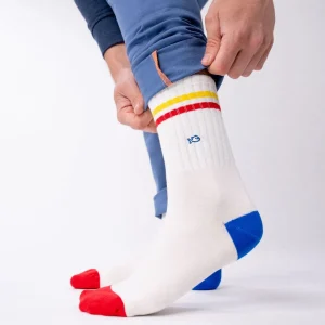 BILLYBELT Chaussettes en coton peigné Retro - Blanc, rayé jaune et rouge>Homme Chaussettes Fantaisie