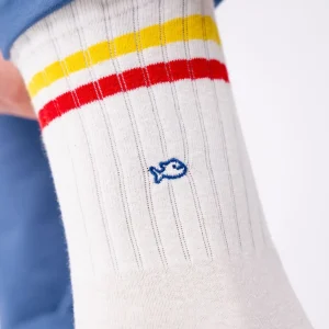 BILLYBELT Chaussettes en coton peigné Retro - Blanc, rayé jaune et rouge>Homme Chaussettes Fantaisie