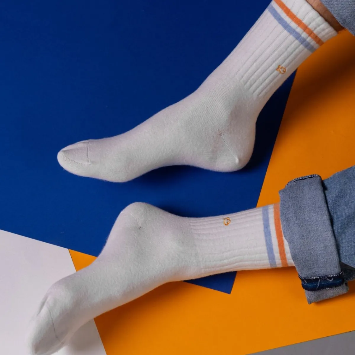 BILLYBELT Chaussettes en coton peigné Retro - Blanc, rayé orange et bleu>Homme Chaussettes Fantaisie
