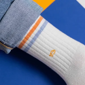 BILLYBELT Chaussettes en coton peigné Retro - Blanc, rayé orange et bleu>Homme Chaussettes Fantaisie