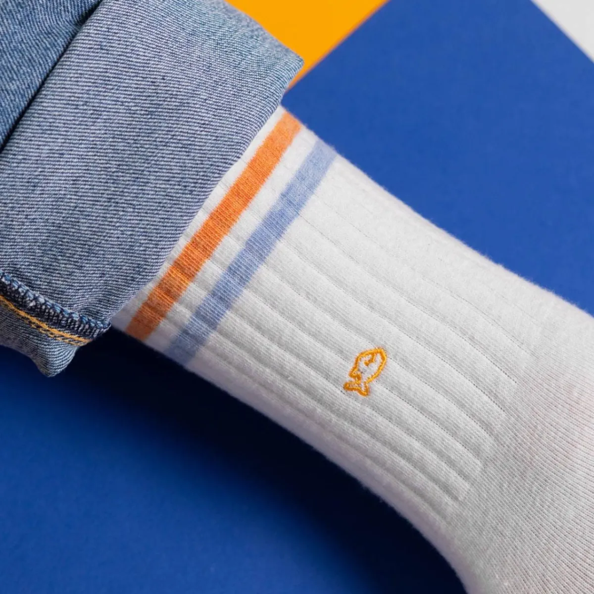 BILLYBELT Chaussettes en coton peigné Retro - Blanc, rayé orange et bleu>Homme Chaussettes Fantaisie