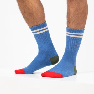 BILLYBELT Chaussettes en coton peigné Retro - Bleu clair, rayé beige>Homme Chaussettes Fantaisie