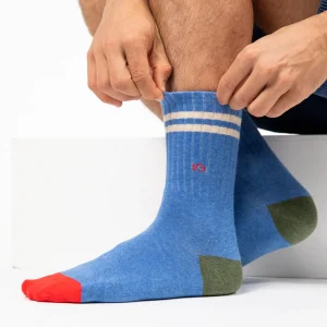 BILLYBELT Chaussettes en coton peigné Retro - Bleu clair, rayé beige>Homme Chaussettes Fantaisie