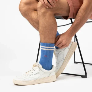 BILLYBELT Chaussettes en coton peigné Retro - Bleu clair, rayé beige>Homme Chaussettes Fantaisie