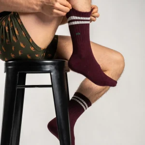BILLYBELT Chaussettes en coton peigné Retro - Bordeaux, rayé beige>Homme Chaussettes Fantaisie