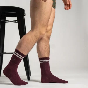 BILLYBELT Chaussettes en coton peigné Retro - Bordeaux, rayé beige>Homme Chaussettes Fantaisie