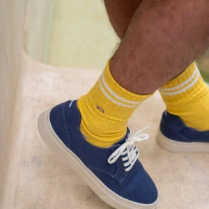 BILLYBELT Chaussettes en coton peigné Retro - Jaune, rayé blanc>Homme Chaussettes Fantaisie