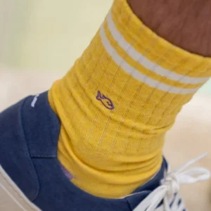 BILLYBELT Chaussettes en coton peigné Retro - Jaune, rayé blanc>Homme Chaussettes Fantaisie