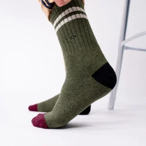 BILLYBELT Chaussettes en coton peigné Retro - Kaki, rayé beige>Homme Chaussettes Fantaisie