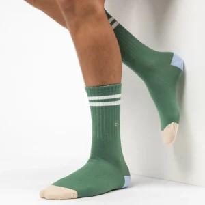 BILLYBELT Chaussettes en coton peigné Retro - Vert, rayé blanc>Homme Chaussettes Fantaisie