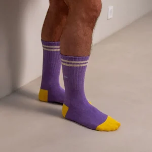 BILLYBELT Chaussettes en coton peigné Retro - Violet, rayé beige>Homme Chaussettes Fantaisie